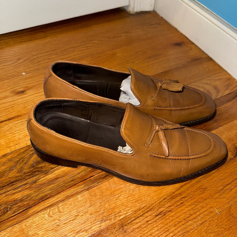 Anthony Veer Men's Brown Leather Tassel Loafers Size 9.5 Slip On Dress Shoes - Picture 2 of 4